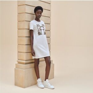 Hermes White Graphic T-Shirt Dress